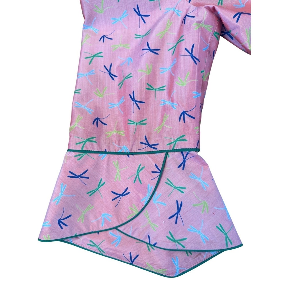 Teal Lotus Dragonfly Print Art to Wear Jacket Bell Sleeve Pink Blazer M - Picture 10 of 11